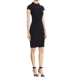 ST. JOHN Collection Black Silver Grommet
Funnel High Neck Cady Mini Dress‎ Sz 16